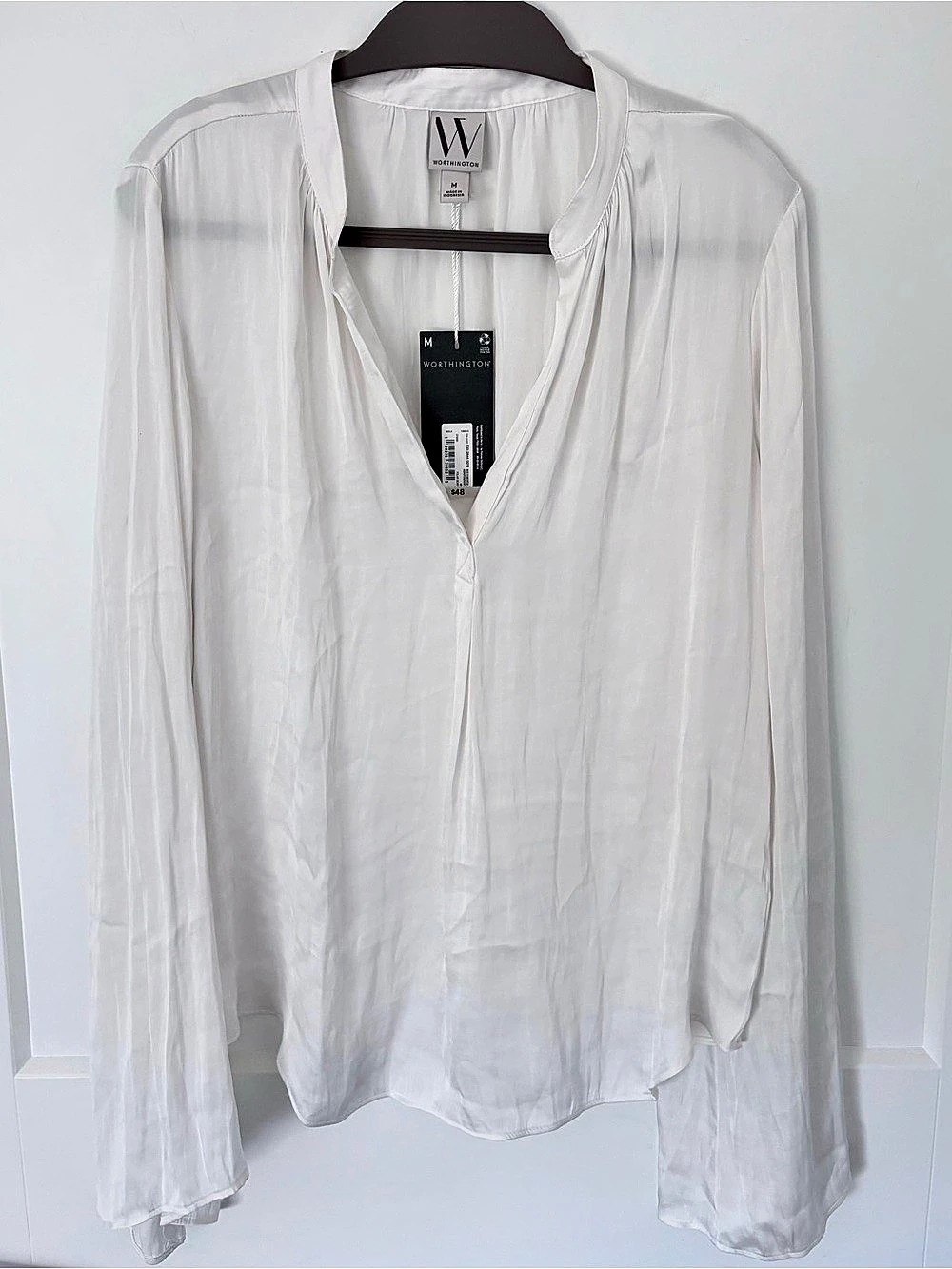 Worthington Long Sleeve Bell Sleeve Blouse White Medium